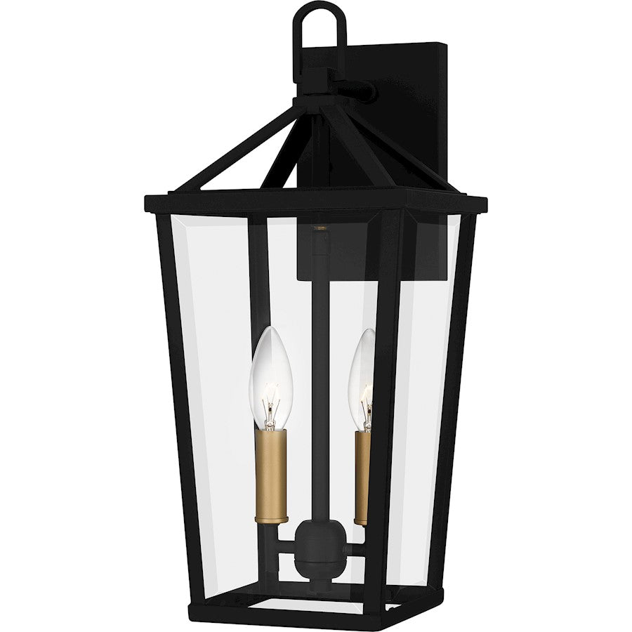 Quoizel Hull 2 Light Outdoor Lantern, Matte Black/Clear Beveled - HUL8407MBK