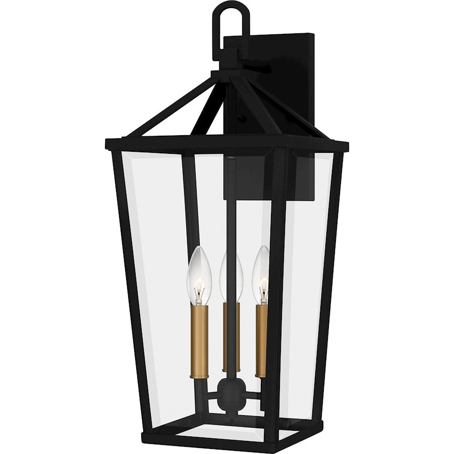 Quoizel Hull 3 Light Outdoor Lantern, Matte Black/Clear Beveled - HUL8409MBK