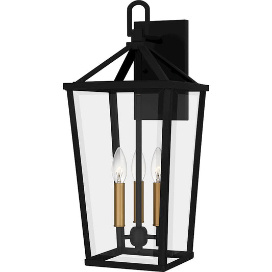 Quoizel Hull 3 Light Outdoor Lantern, Matte Black/Clear Beveled - HUL8409MBK