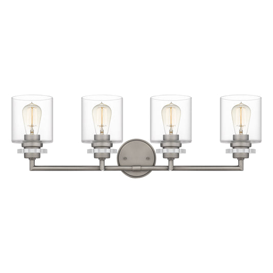 Quoizel Jaspar 4 Light Bath Vanity, Antique Nickel/Clear - JSP8630AN