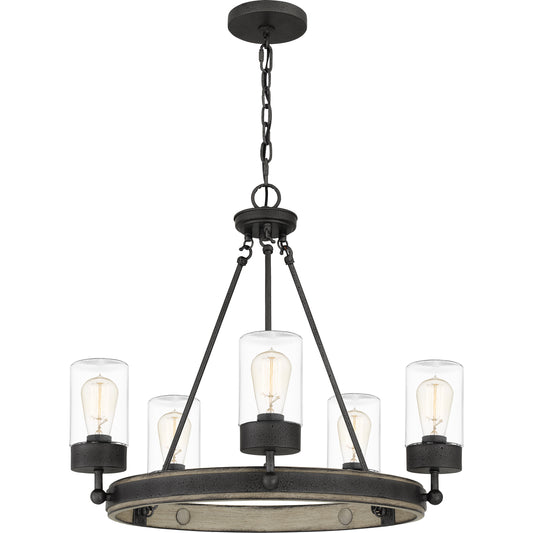 Quoizel Kelleher 5 Light Chandelier, Distressed Iron/Clear - KEL3525DO