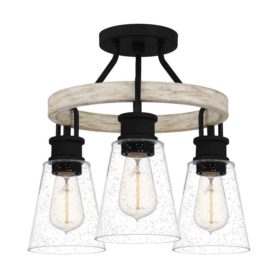 Quoizel Kingsbridge 3 Light Semi-Flush Mount, Earth Black/Seeded