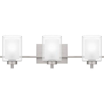 Quoizel Kolt 3 Light Bath Light, Nickel/Clear/Sandblasted Interior - KLT8903BN