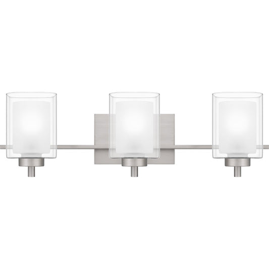 Quoizel Kolt 3 Light Bath Light, Nickel/Clear/Sandblasted Interior - KLT8903BN