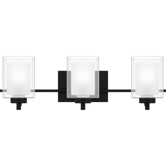 Quoizel Kolt 3 Light Bath Light, Black/Clear/Sandblasted Interior - KLT8903MBK