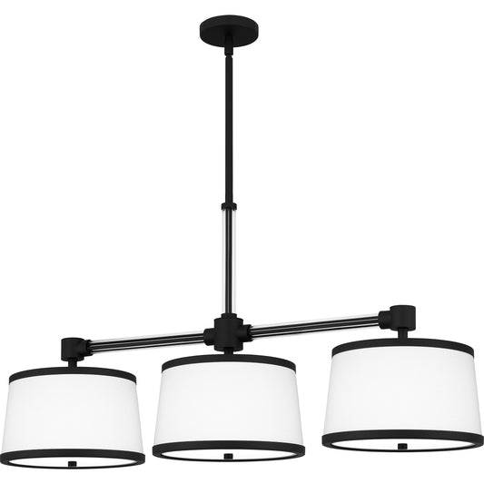 Quoizel Kylen 3 Light Island Light, Matte Black/Egg Shell Fabric - KYL342MBK