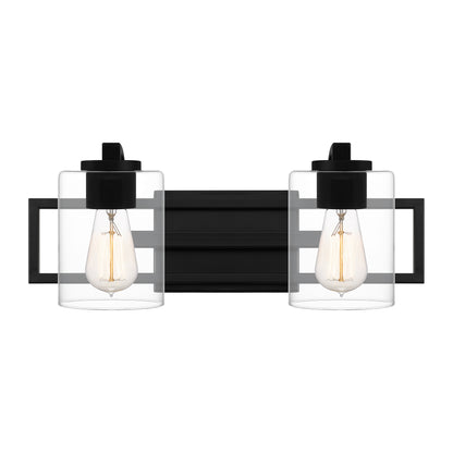 Quoizel Lansdowne 2 Light Bath Vanity, Matte Black/Clear - LANS8618MBK