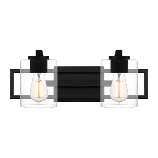 Quoizel Lansdowne 2 Light Bath Vanity, Matte Black/Clear - LANS8618MBK