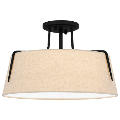 Quoizel Leona 3 Light Semi-Flush Mount, Matte Black/Fabric Shade - LOA1716MBK