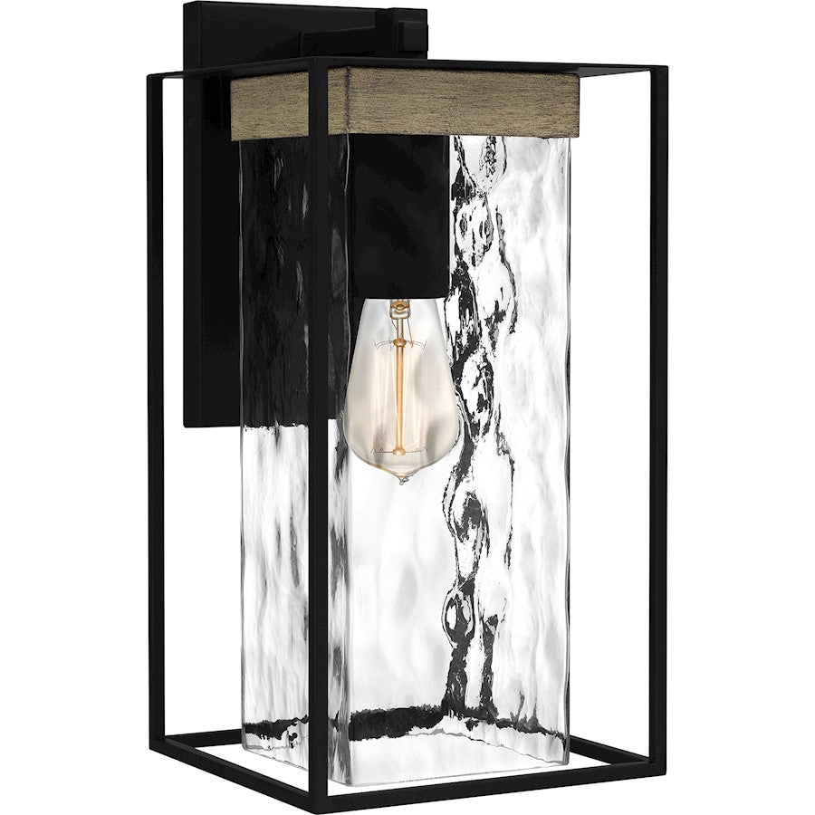 Quoizel Longwood 1 Light Outdoor Lantern, Black/Clear Hammered