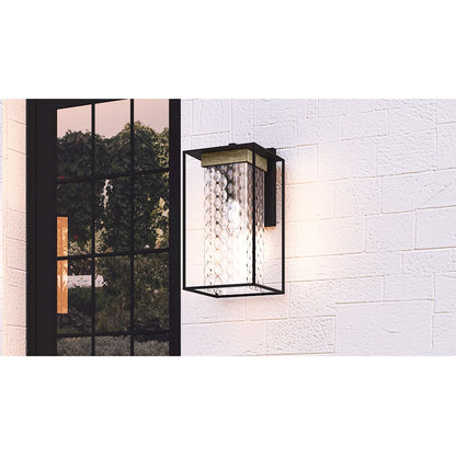 Quoizel Longwood 1 Light Outdoor Lantern, Black/Clear Hammered