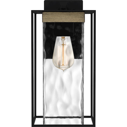 Quoizel Longwood 1 Light Outdoor Lantern, Black/Clear Hammered