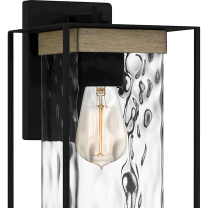 Quoizel Longwood 1 Light Outdoor Lantern, Black/Clear Hammered