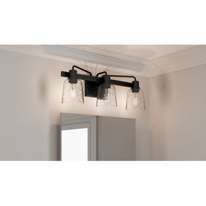 Quoizel Lydia 3 Light Bath Light, Matte Black/Clear Seedy