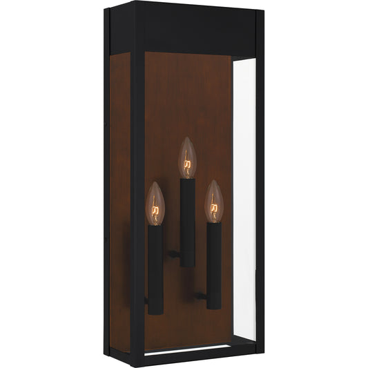 Quoizel Maren 3 Light Outdoor Lantern, Black/Clear Panel Side - MAE8410MBK