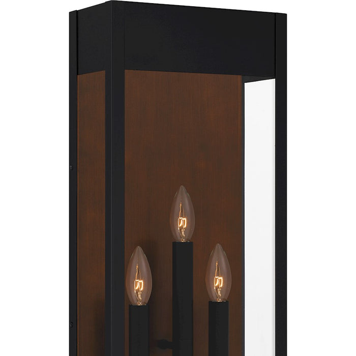 Quoizel Maren 3 Light Outdoor Lantern, Black/Clear Panel Side