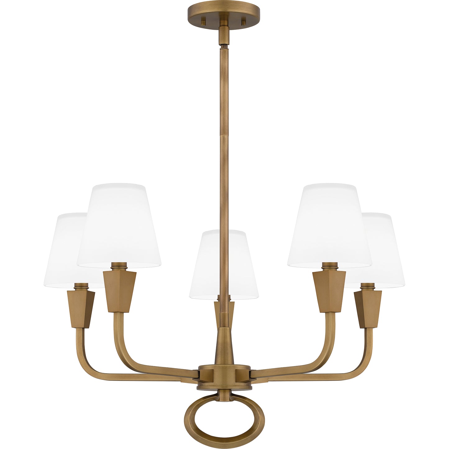 Quoizel Mallory 5 Light Chandelier, Weathered Brass/White Glass - MAO5026WS