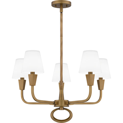 Quoizel Mallory 5 Light Chandelier, Weathered Brass/White Glass - MAO5026WS