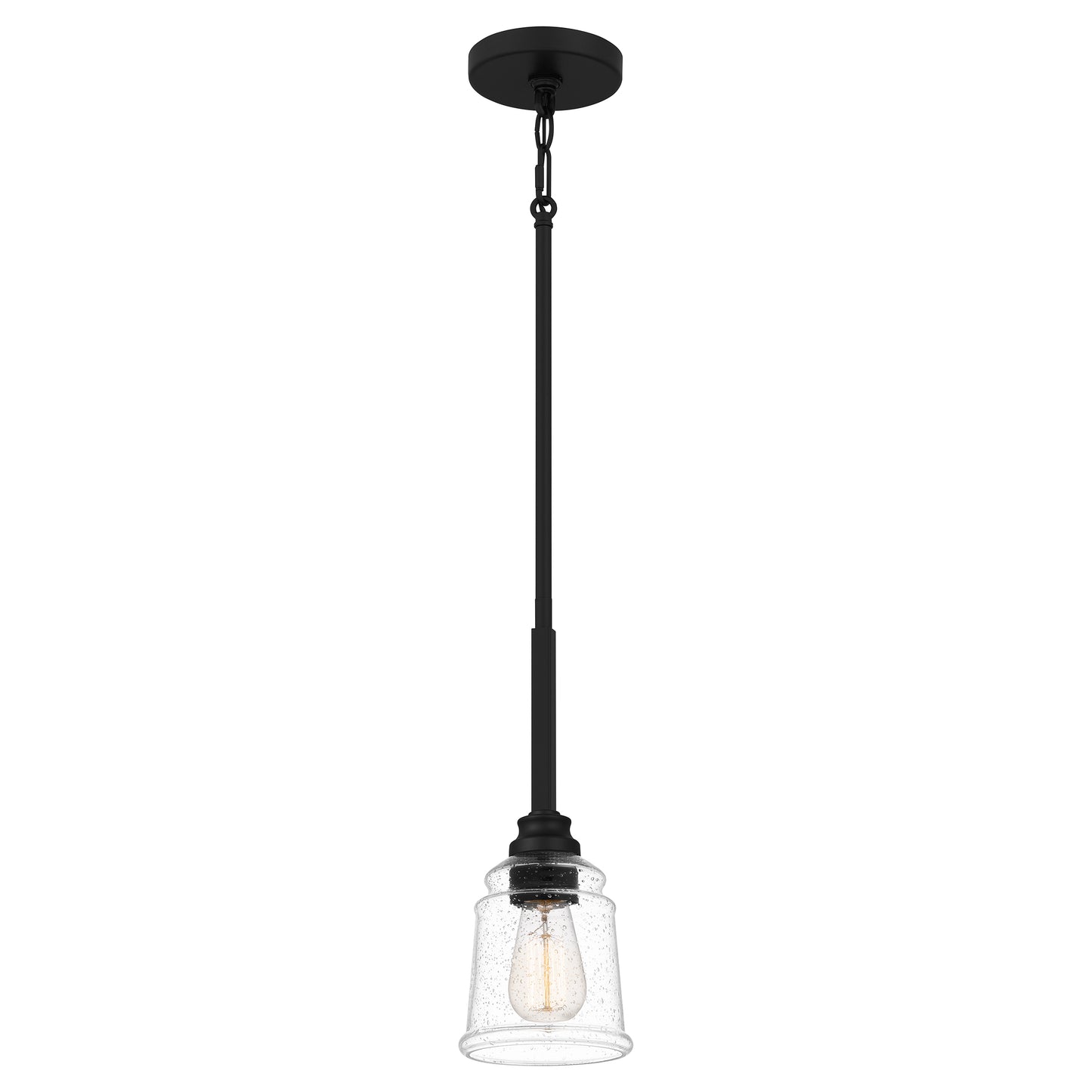 Quoizel McIntire 1 Light Mini Pendant, Matte Black/Clear Seedy - MCI1505MBK