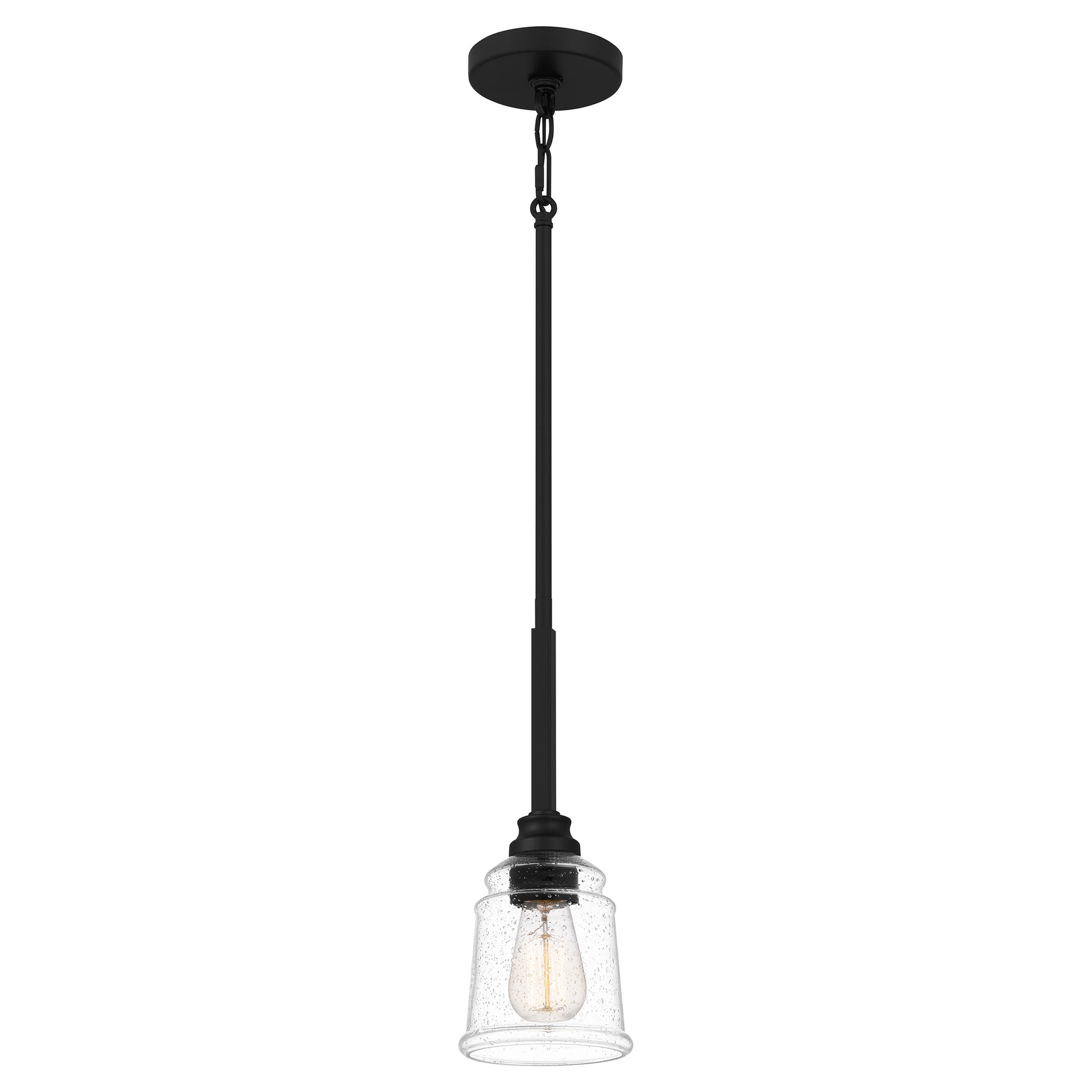 Quoizel McIntire 1 Light Mini Pendant, Matte Black/Clear Seedy - MCI1505MBK