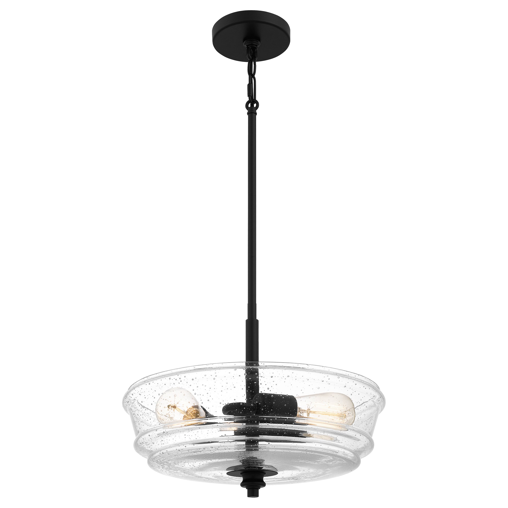 Quoizel McIntire 3 Light Pendant, Matte Black/Clear Seedy - MCI2815MBK