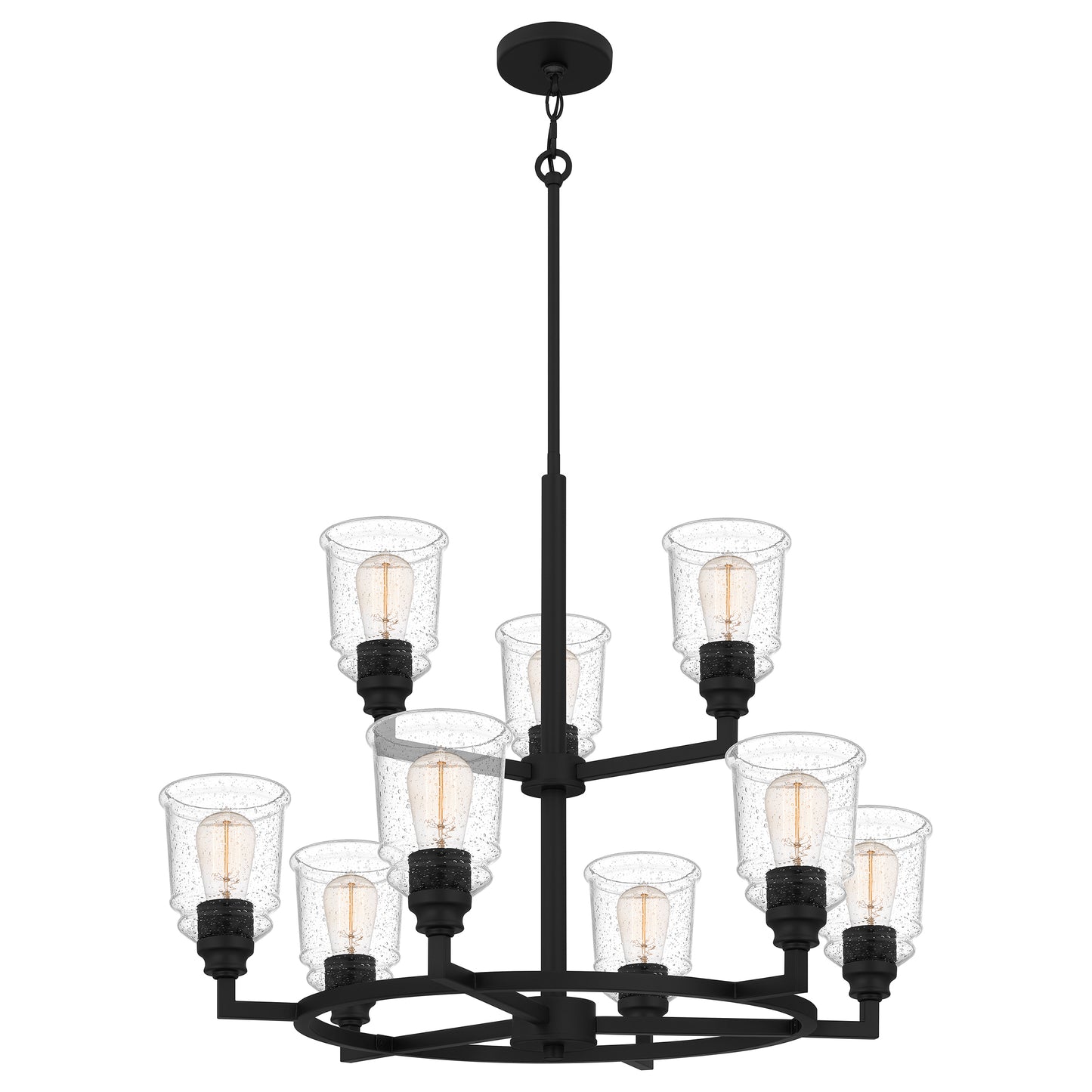 Quoizel McIntire 5 Light Chandelier, Matte Black/Clear Seedy - MCI5025MBK