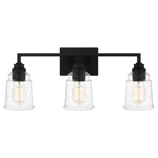 Quoizel McIntire 3 Light Bath Light, Matte Black/Clear Seedy - MCI8624MBK