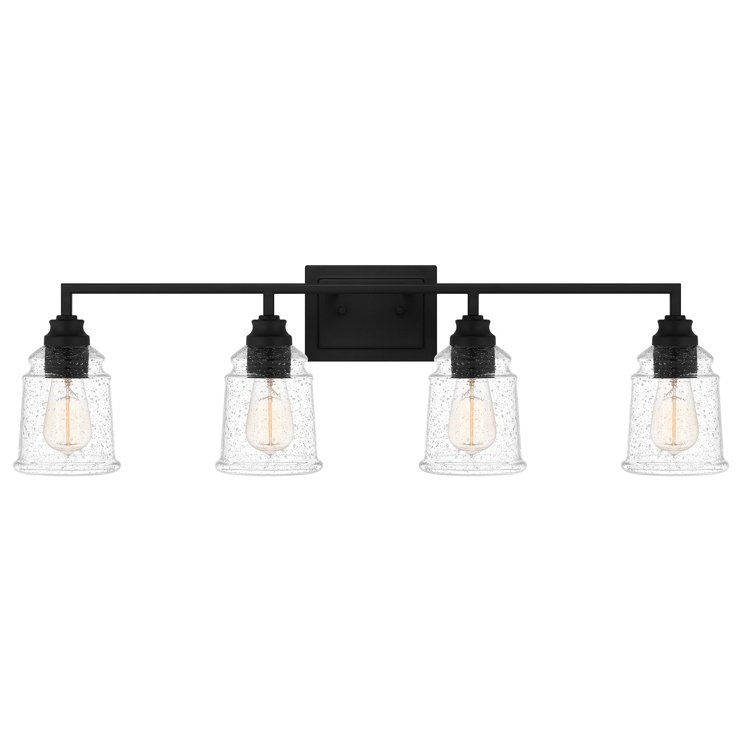 Quoizel McIntire 4 Light Bath Light, Matte Black/Clear Seedy - MCI8633MBK