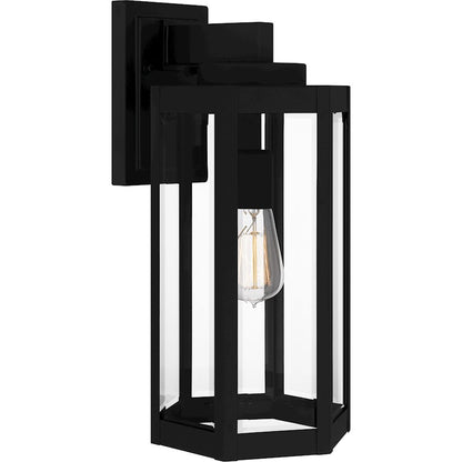 Quoizel Mesnick 1 Light Outdoor Lantern, Black/Clear Beveled