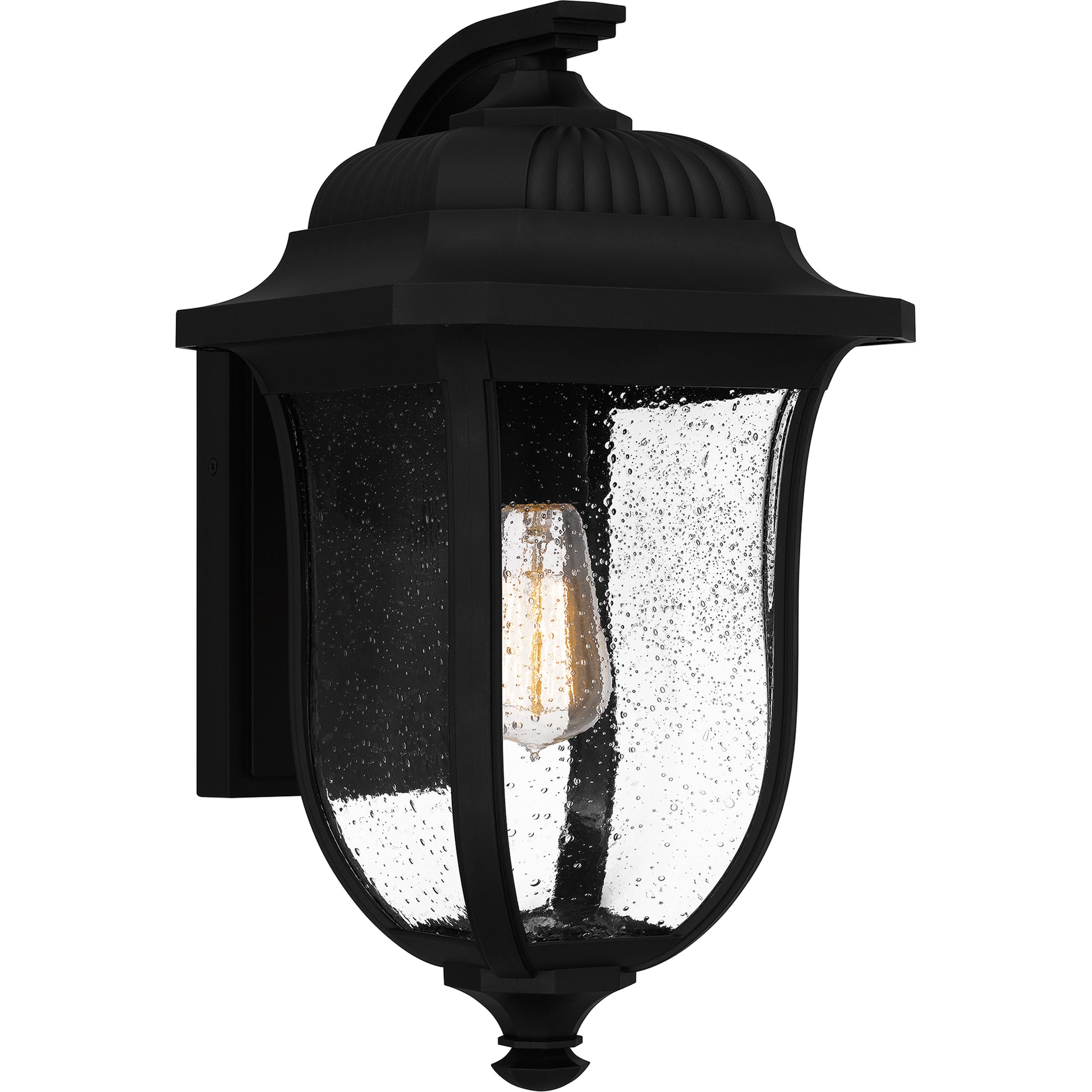 Quoizel Mulberry 1 Light 12" Outdoor Lantern, Black/Clear Seedy - MUL8406MBK