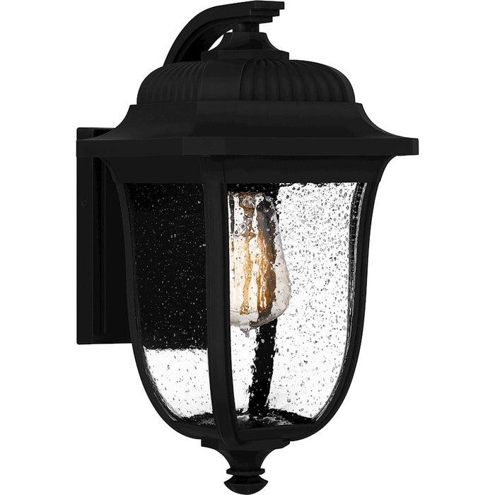 Quoizel Mulberry 1 Light 14" Outdoor Lantern, Black/Clear Seedy - MUL8408MBK