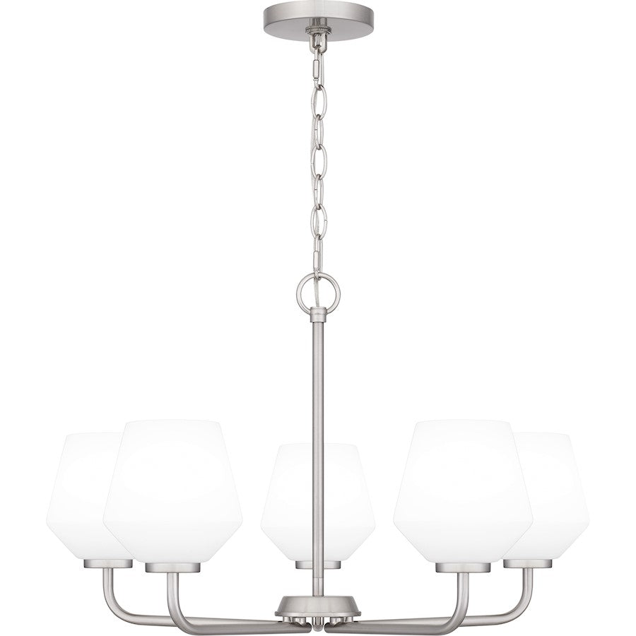 Quoizel Nielson 5 Light Chandelier, Brushed Nickel/Opal Etched - NIE5025BN