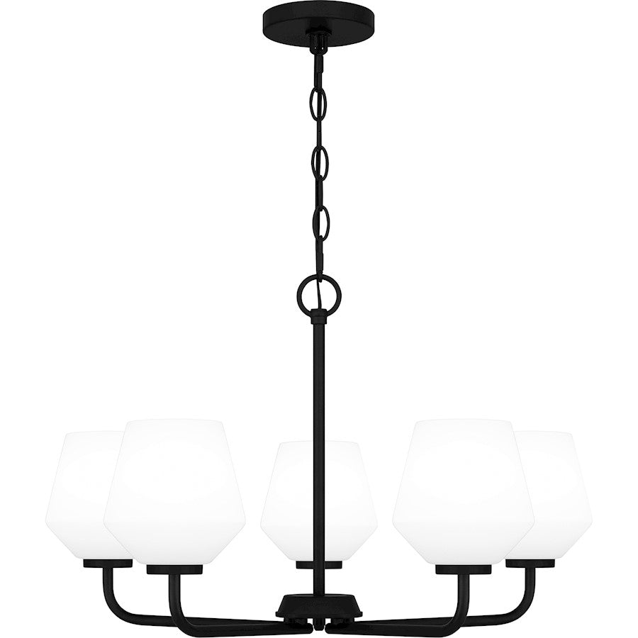 Quoizel Nielson 5 Light Chandelier, Matte Black/Opal Etched - NIE5025MBK