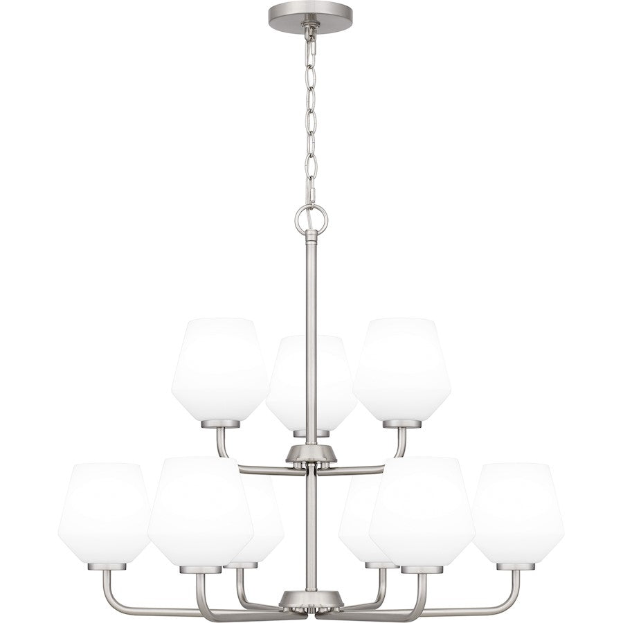 Quoizel Nielson 9 Light Chandelier, Brushed Nickel/Opal Etched - NIE5028BN