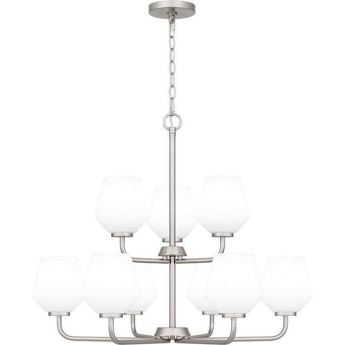 Quoizel Nielson 9 Light Chandelier, Brushed Nickel/Opal Etched - NIE5028BN