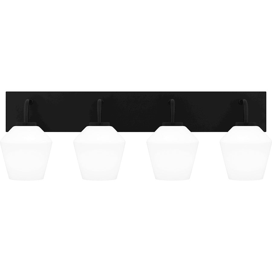 Quoizel Nielson 4 Light Bath Light, Matte Black/Opal Etched - NIE8629MBK