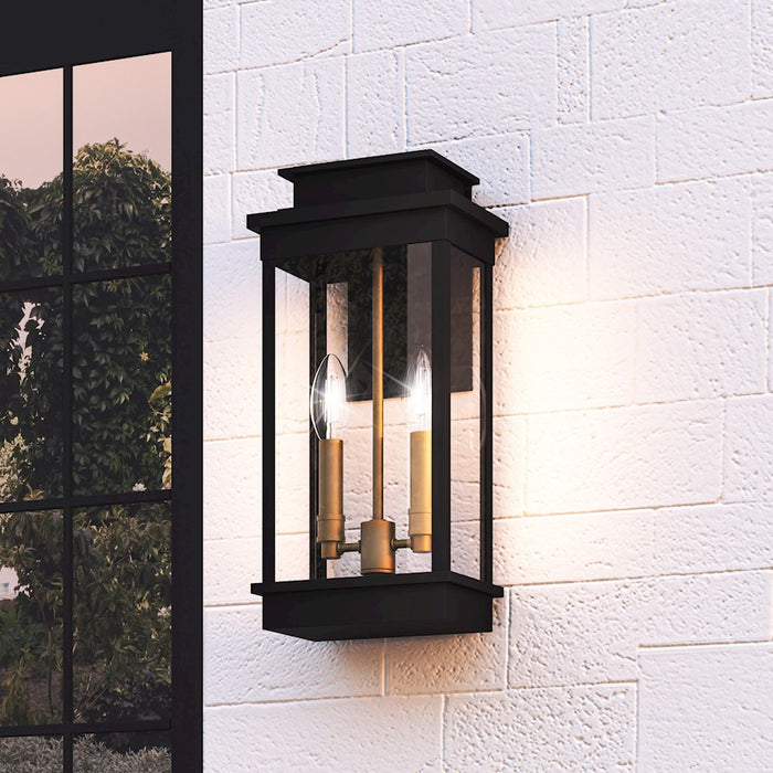 Quoizel Noelle 2 Light Outdoor Lantern, Black/Clear Panel Side