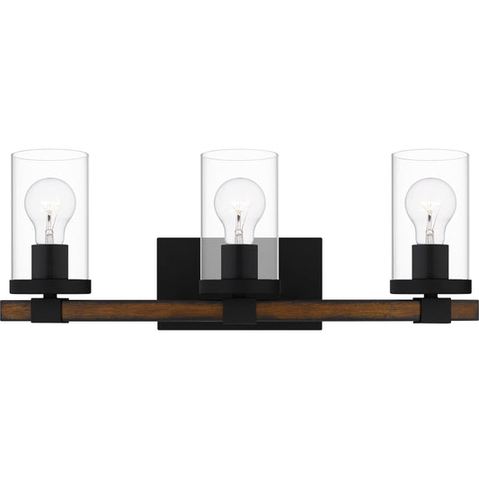 Quoizel Nottinghill 3 Light Bath Light, Matte Black/Clear - NTH8622MBK