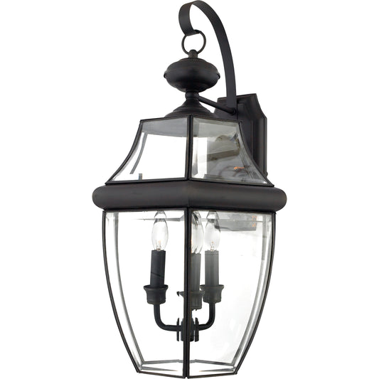 Quoizel 3 Light Newbury Outdoor Wall Lantern, Medici Bronze