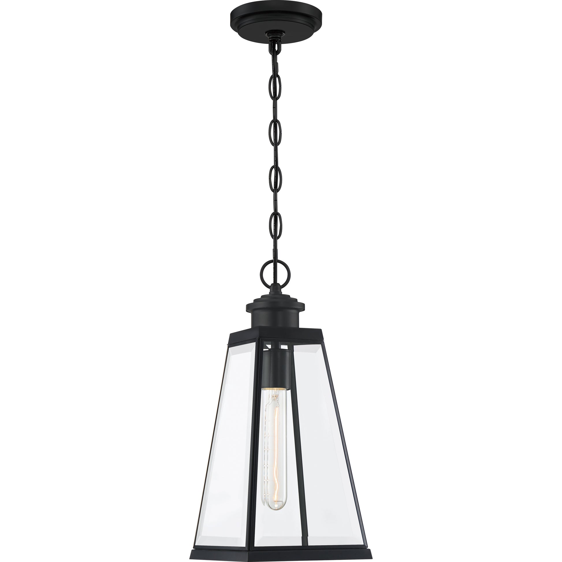 Quoizel Paxton 1 Light Mini Pendant, Matte Black/Clear Beveled - PAX1507MBK