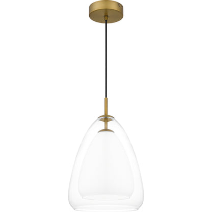 Quoizel Aero 1 Light Mini Pendant, Aged Brass/Clear /Opal - PCAER1511AB