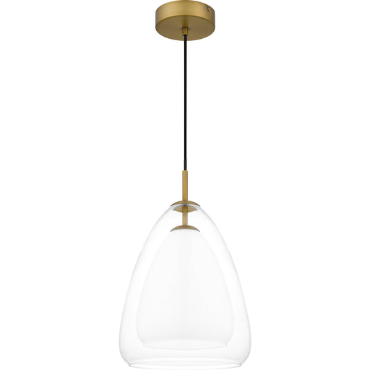 Quoizel Aero 1 Light Mini Pendant, Aged Brass/Clear /Opal - PCAER1511AB