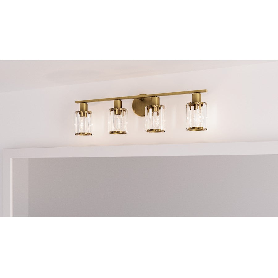 4 Light Bathroom Vanity Light, Clear Beveled Crystal