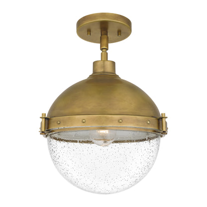 Quoizel Perrine 1 Light Semi-Flush Mount, Weathered Brass/Seeded - PIN1712WS