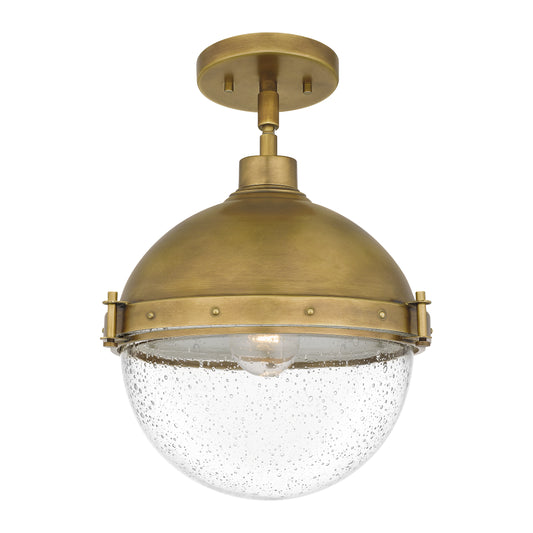 Quoizel Perrine 1 Light Semi-Flush Mount, Weathered Brass/Seeded - PIN1712WS