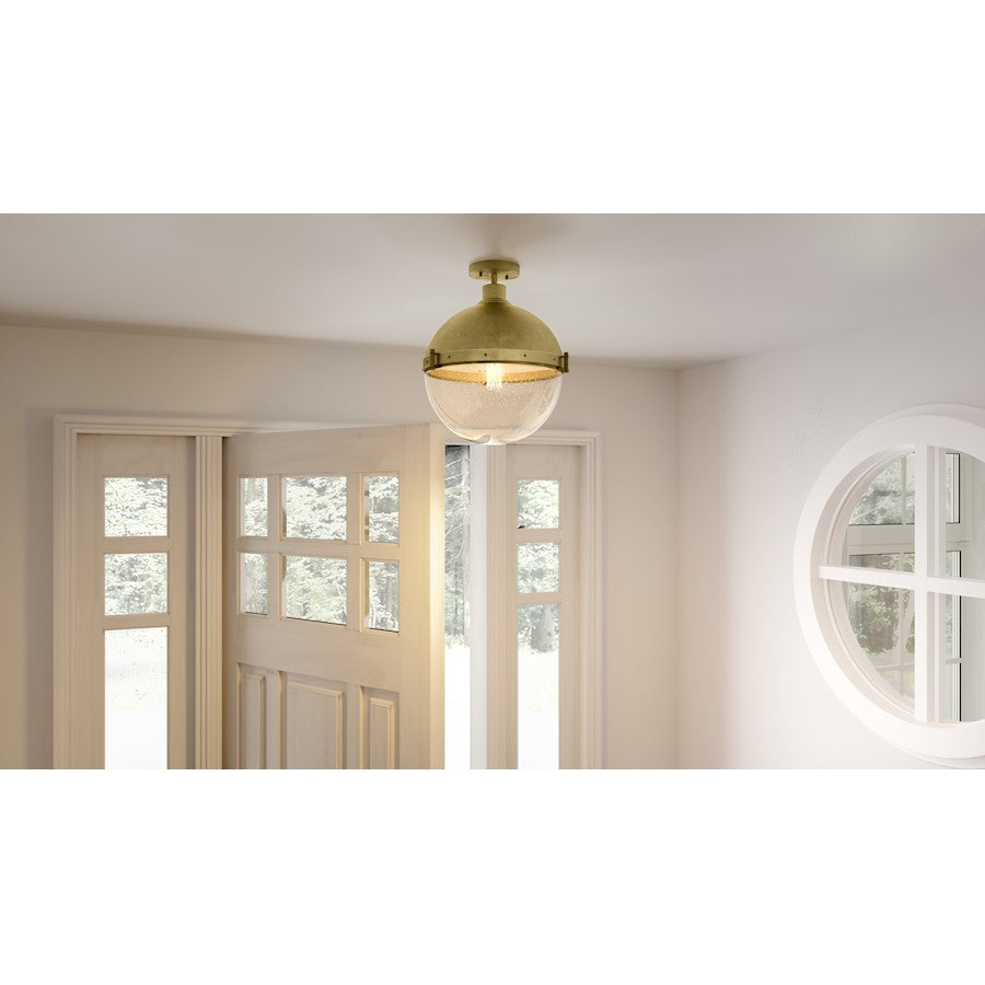 Quoizel Perrine 1 Light Semi-Flush Mount, Weathered Brass/Seeded