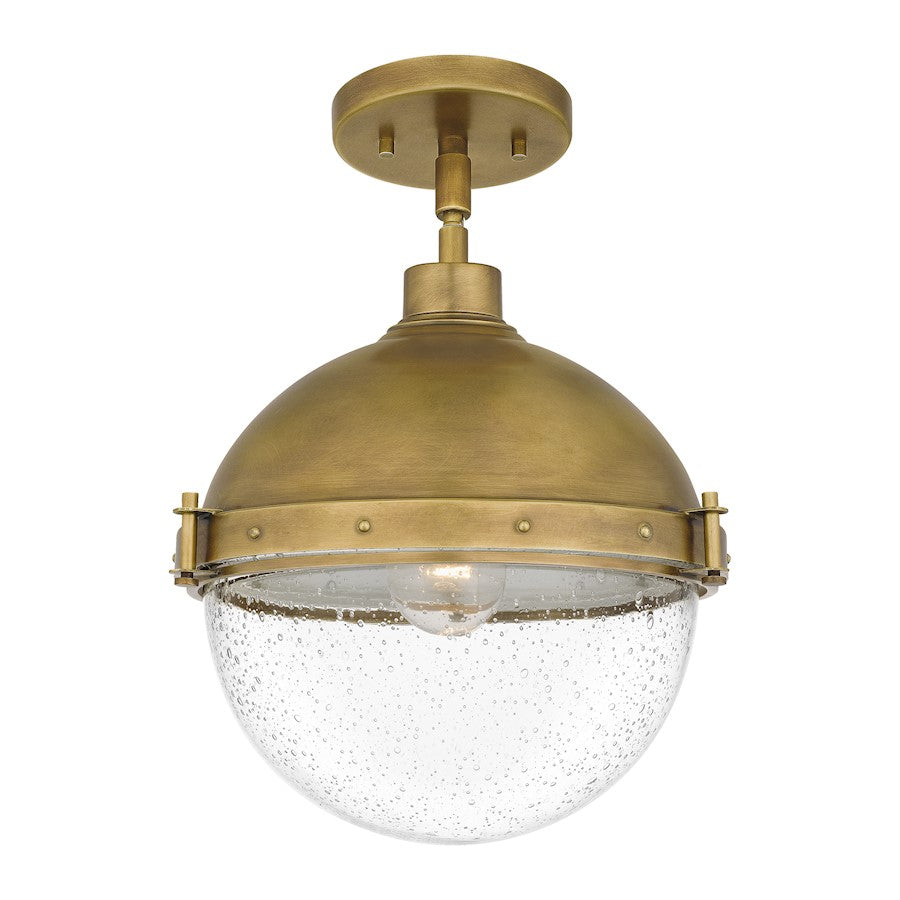 Quoizel Perrine 1 Light Semi-Flush Mount, Weathered Brass/Seeded