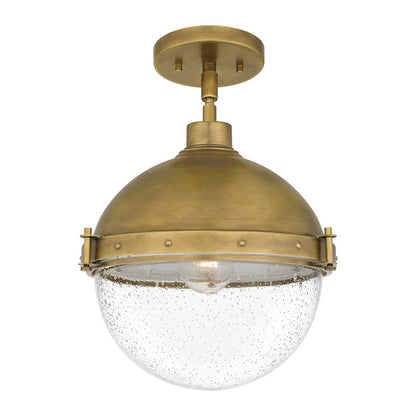 Quoizel Perrine 1 Light Semi-Flush Mount, Weathered Brass/Seeded