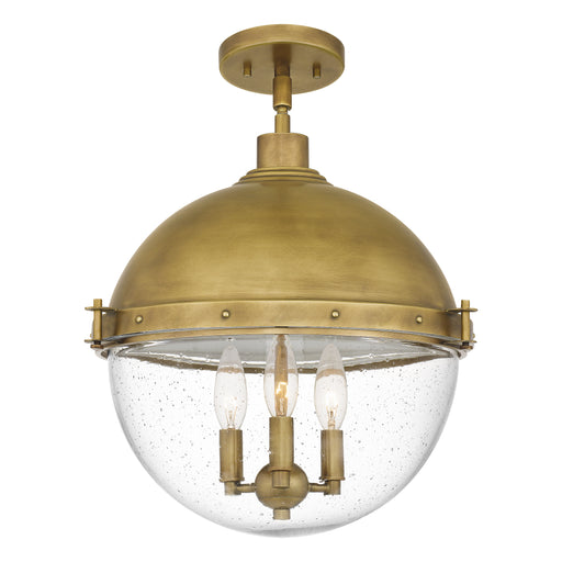 Quoizel Perrine 3 Light Semi-Flush Mount, Weathered Brass/Seeded - PIN1716WS