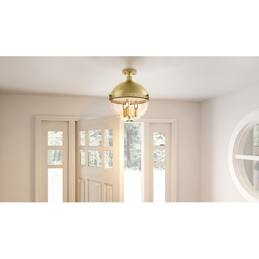 Quoizel Perrine 3 Light Semi-Flush Mount, Weathered Brass/Seeded